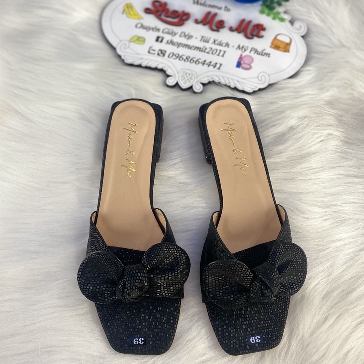Dép nữ 3p có nơ da xịn lót êm, Dép nữ Moa&Moe có nơ buộc 3cm cực xinh đi làm đi chơi, rất dễ phối đồ
