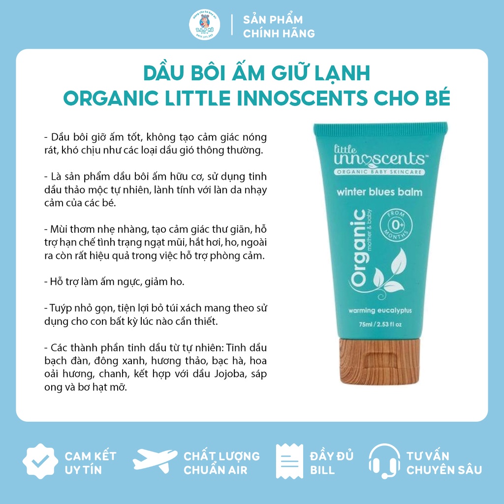 Dầu bôi ấm giữ lạnh Organic Little Innoscents cho bé 75ml