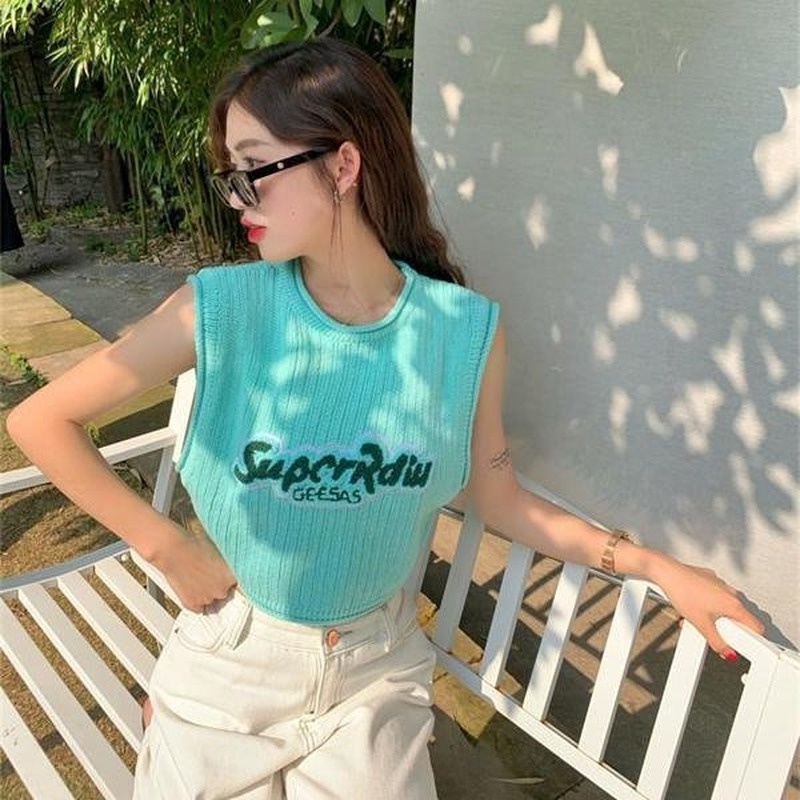 Áo Nữ Không Tay Thêu Chữ Thời Trang Hàng Mới