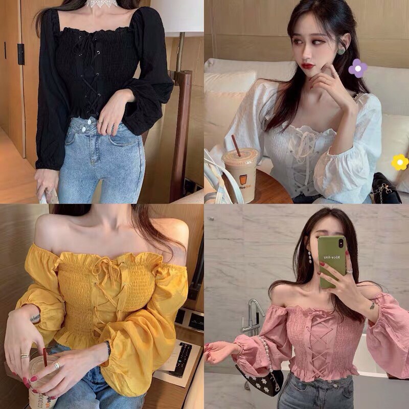 Áo Kiểu Thân Nhún Đan Dây Chính Giữa Fashion TT0011 (TTS0757)