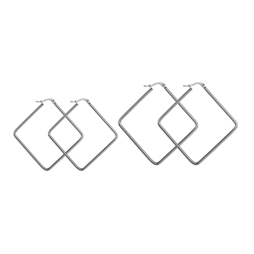 Dgg Dgg✌❤ Khuyên Tai Dạng Móc Hình Vuông / Tròn Bằng Thép Không Gỉ