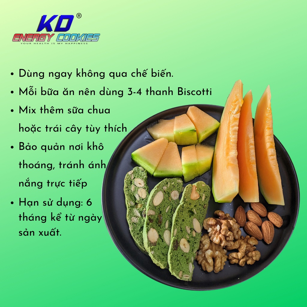 Bánh biscotti, bánh ăn kiêng KD Shop hỗ trợ giảm cân vị matcha trà xanh 300g