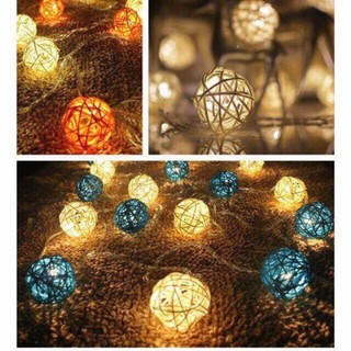 Đèn nháy quả cầu mây tròn nhiều màu