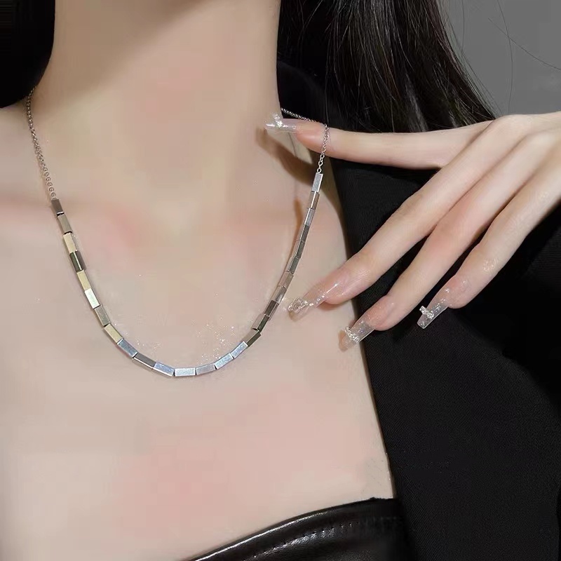 Vòng cổ hình vuông bằng thép titan Cá tính đơn giản có thể điều chỉnh Chuỗi vòng cổ dành cho nữ cho nam giới Quà tặng đồ trang sức Hip Hop