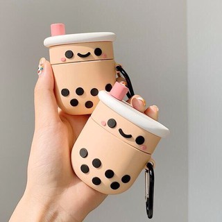 Bao da Silicon cho tai nghe Airpod 1, 2 Airpod Pro hình cốc trà sữa trân châu - Tặng móc treo