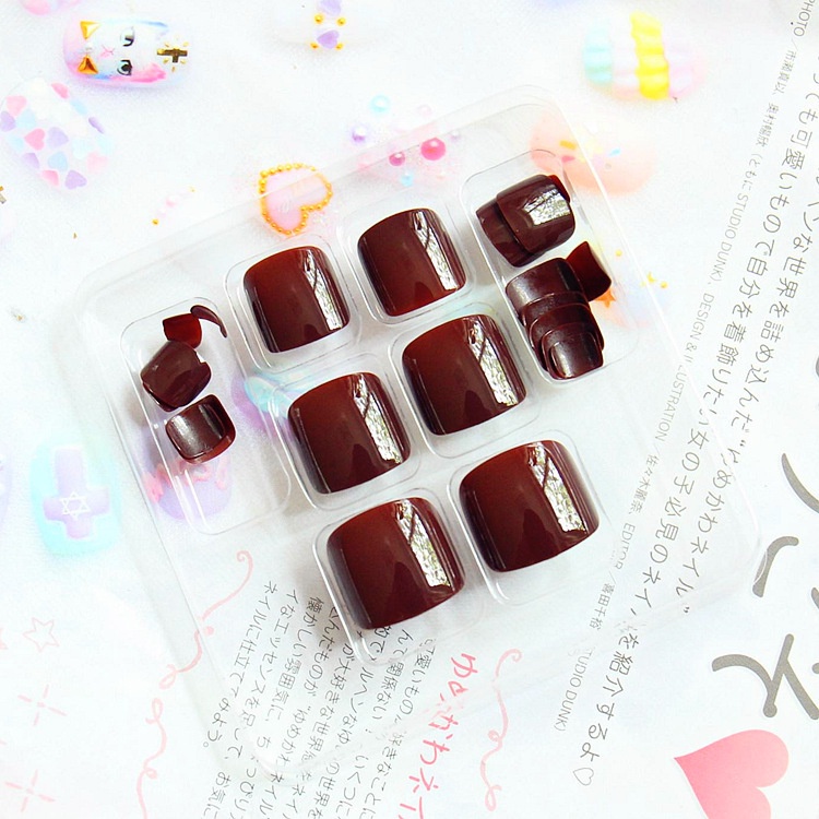 set 24 móng chân giả đỏ socola Jojo J15 móng giả nailbox rẻ đẹp chống thấm nước kèm keo gắn