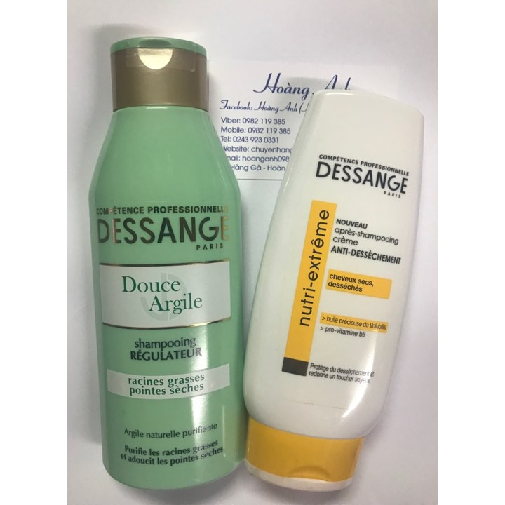 Set Dầu gội Dessange xanh- 250ml và dầu xả dưỡng tóc Dessange trắng 200ml: 360k/set