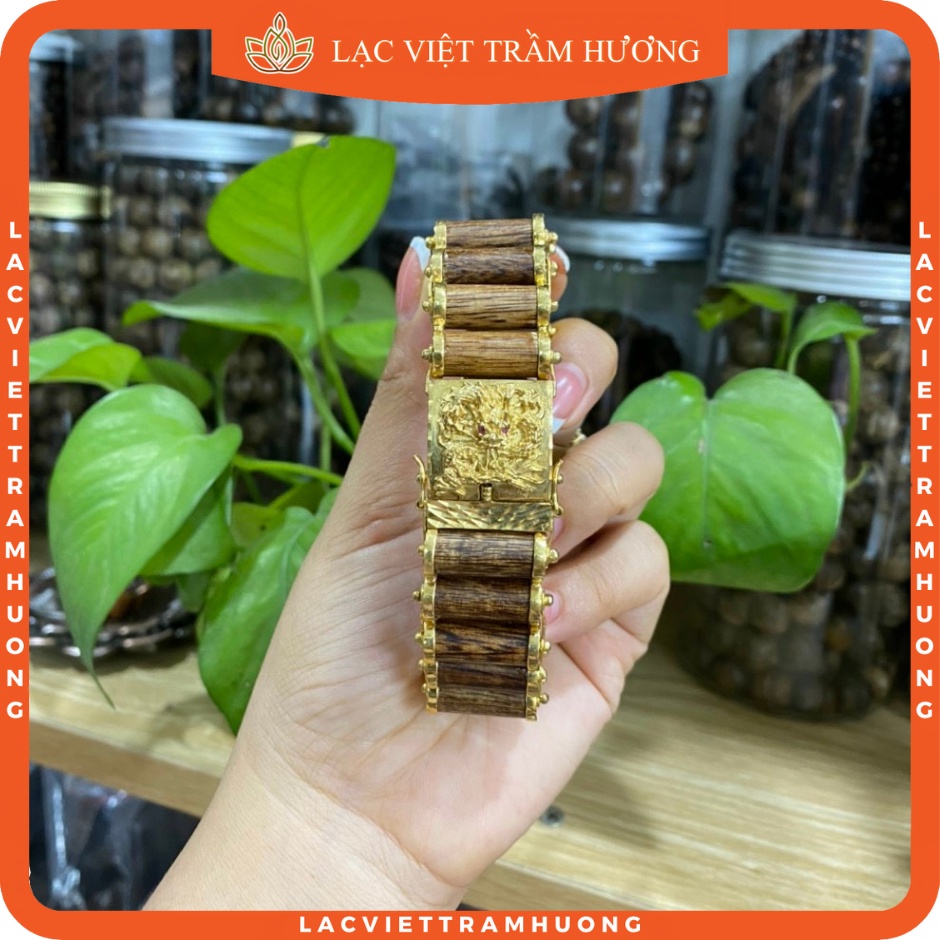 Vòng Tay Trầm Hương cho Nam Dạng Lách Mặt Rồng Mạnh Mẽ Sang Trọng - Trầm Tốc Tự Nhiên Lạc Việt