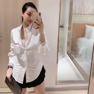 Tuyệt Áo sơ mi nữ tay dài viền cổ có túi loại 1