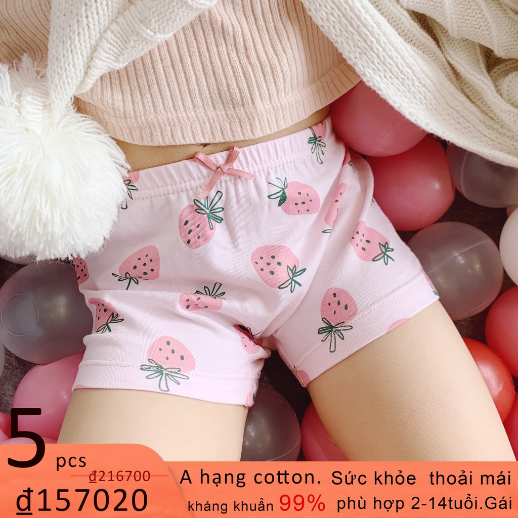 Set 5 quần lót cotton in họa tiết trái cây dễ thương cho bé gái