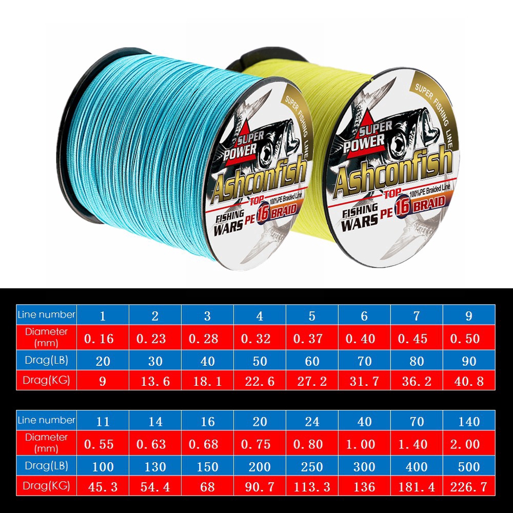 Ashconfish 16 Sợi 100M Cuộn Dây Câu Bện Cá Bằng X16 PE Siêu Bền Siêu Chắc ĐỦ SIZE Xanh Da Trời Vàng