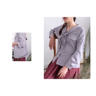 Chicka Chicka - Áo Silky bow shirt - Grey