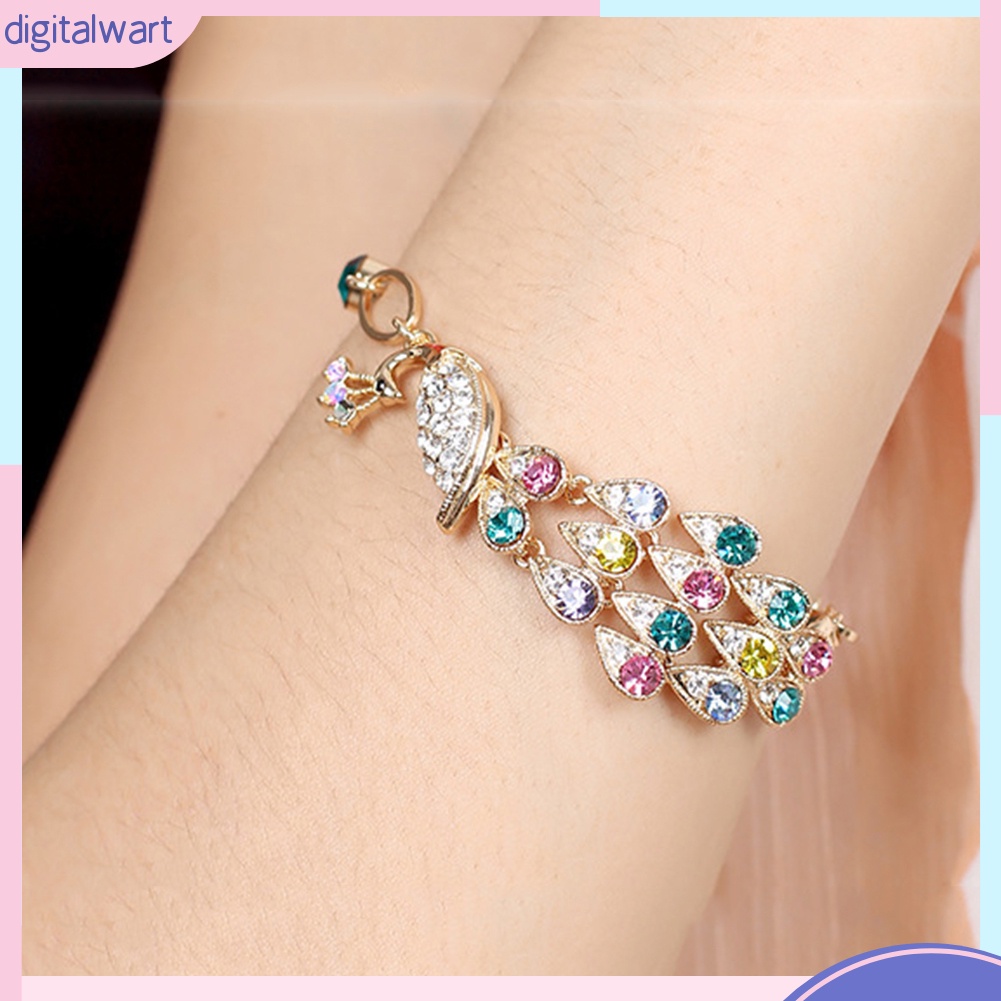 Vòng Đeo Tay Kim Loại Hình Chim Công Đính Đá Vintage Cho Nữ