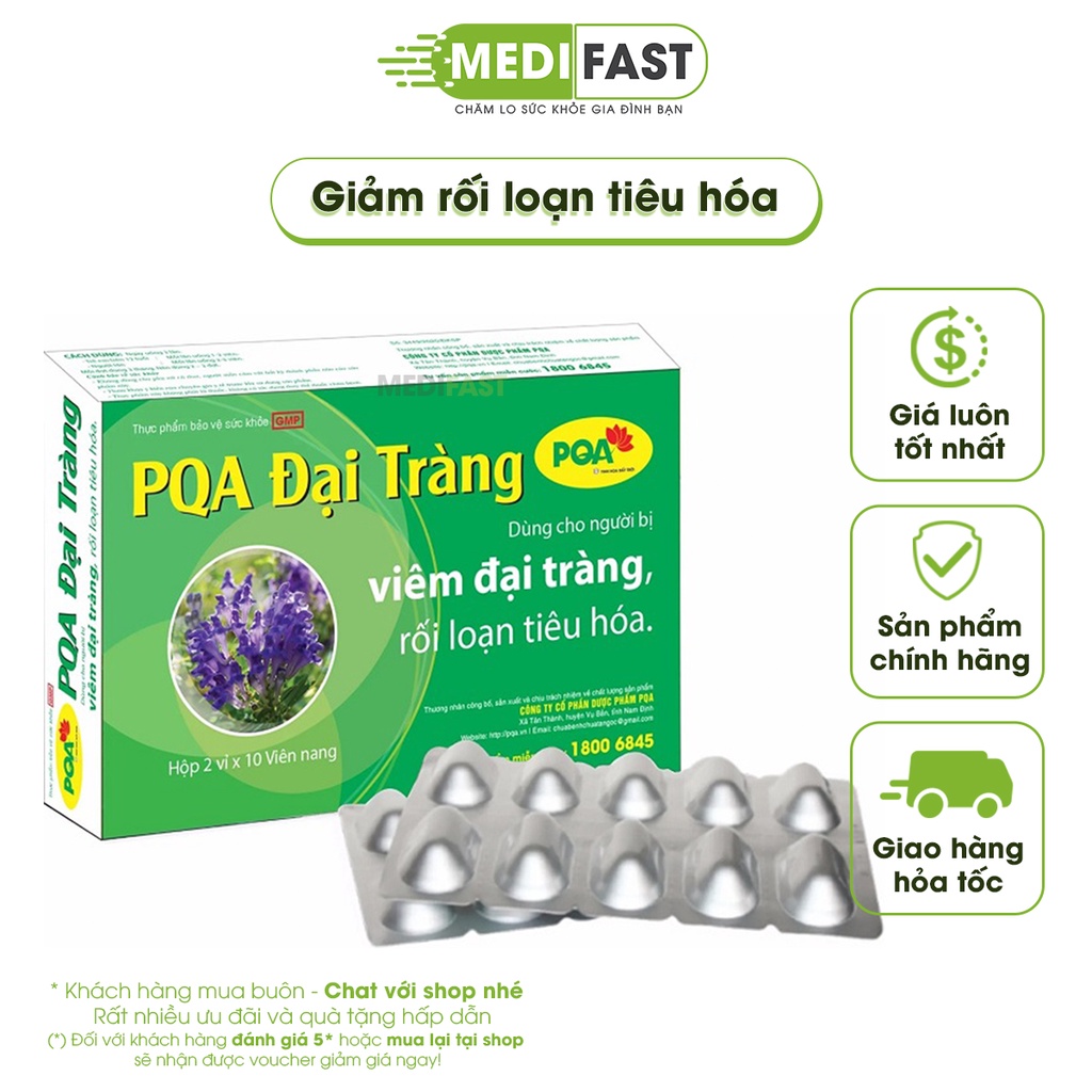 Hỗ trợ giảm rối loạn tiêu hóa PQA đại tràng Hộp 20 viên, ổn định đường ruột cho người lớn từ đông y