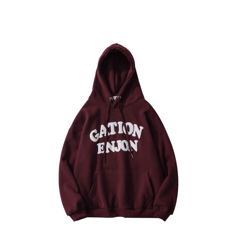 Áo Hoodie Nỉ Bông Dài Tay Màu Đỏ Sậm Chữ In GATION ENJON
