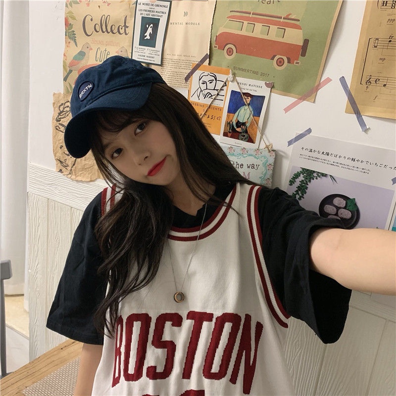 Jiashucheng Áo Thun Ba Lỗ Dáng Rộng Dài Ngang Bắp Chân In Chữ Phong Cách Hàn Quốc Thời Trang Mùa Hè Mới