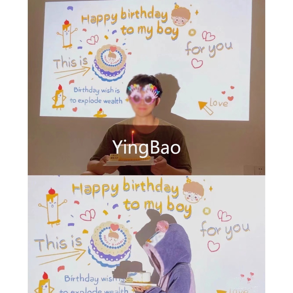 Đèn Chiếu Happy Birthday size Nhỏ Di Động Áo Thun Dài Tay Phong Cách Hàn Quốc