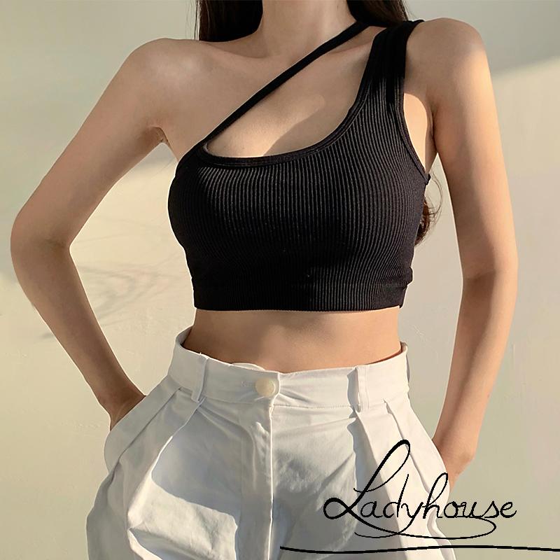 Áo lót thể thao không tay có đệm ngực một bên vai dáng ôm dành cho bạn nữ