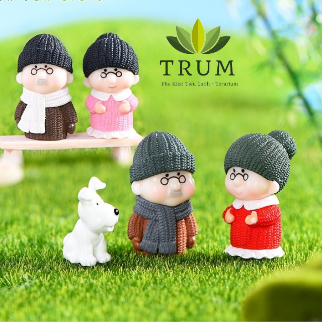 Đôi Ông Bà Choàng Len - phụ kiện trang trí tiểu cảnh sen đá