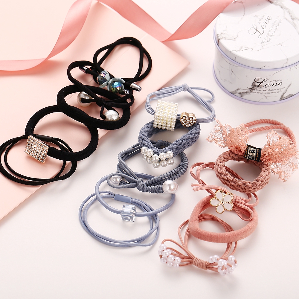 Set Dây Buộc Tóc Đính Ngọc Trai Nhân Tạo Và Bông Hoa Thời Trang Cho Nữ