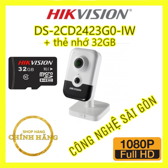 Camera IP Cube hồng ngoại không dây 2.0 Megapixel HIKVISION DS-2CD2423G0-IW + thẻ nhớ 32GB