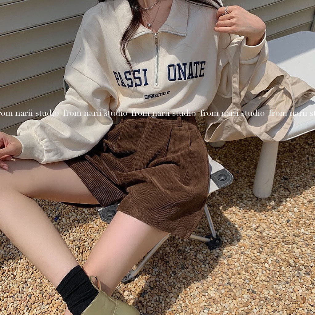 Quần short nữ NARII quần sooc đùi ống rộng cạp chun Hàn Quốc