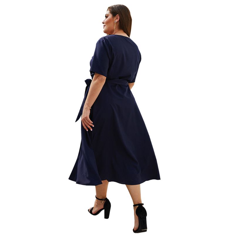Đầm Midi Tay Ngắn Cổ Chữ V Cài Nút Phong Cách Thời Trang Vintage Dành Cho Nữ Plus Size