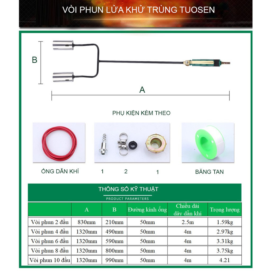 Vòi phun lửa khử trùng TUOSEN: Loại 2 vòi