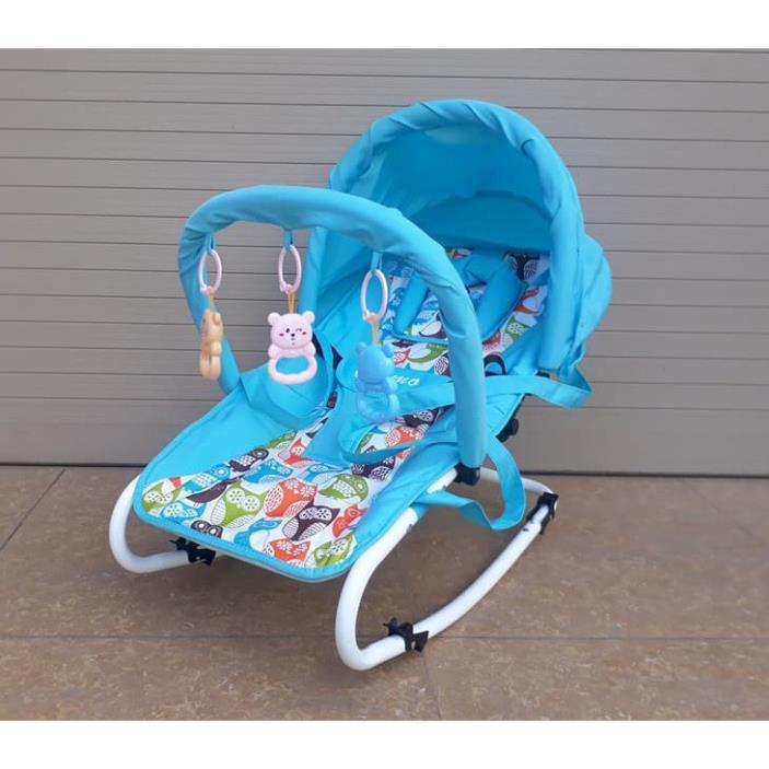 Ghế rung ăn bột cho bé (Có bảo hiểm + đồ chơi + mái che + điều chỉnh nằm ngồi) .