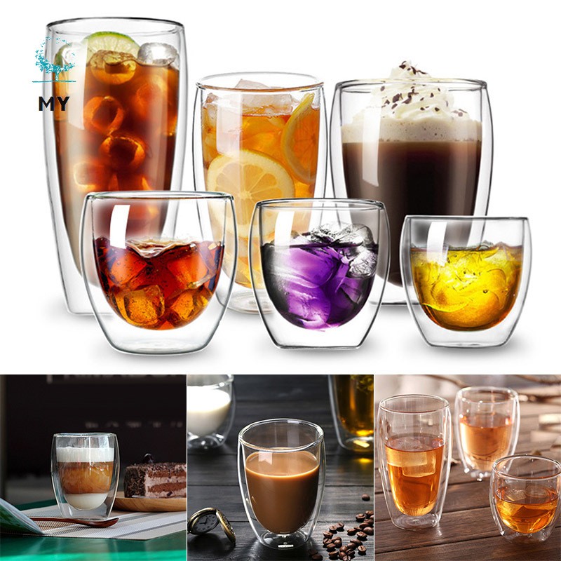 Ly Thủy Tinh Uống Cà Phê / Sữa / Nước Ép 2 Lớp