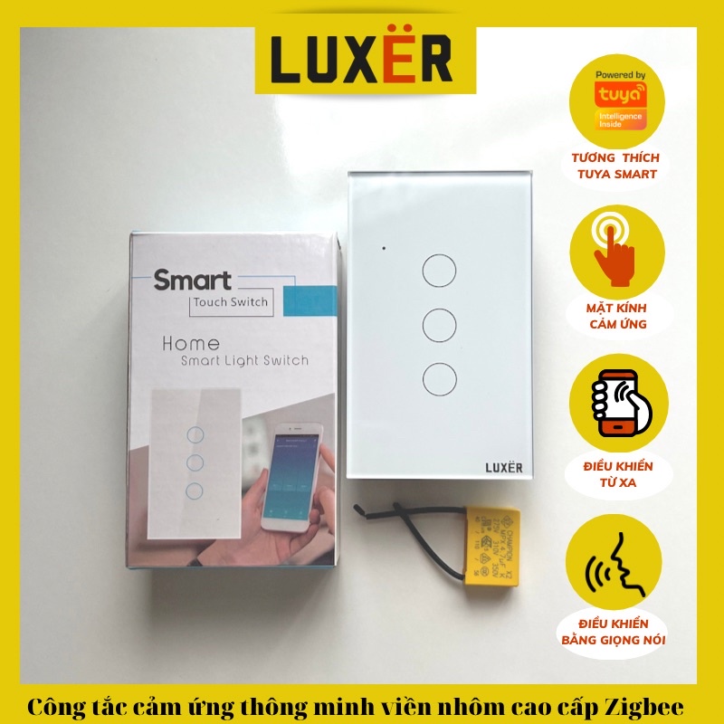 Công tắc thông minh WIFI cảm ứng không N Luxer 3 nút cao cấp giá rẻ hồ chí minh