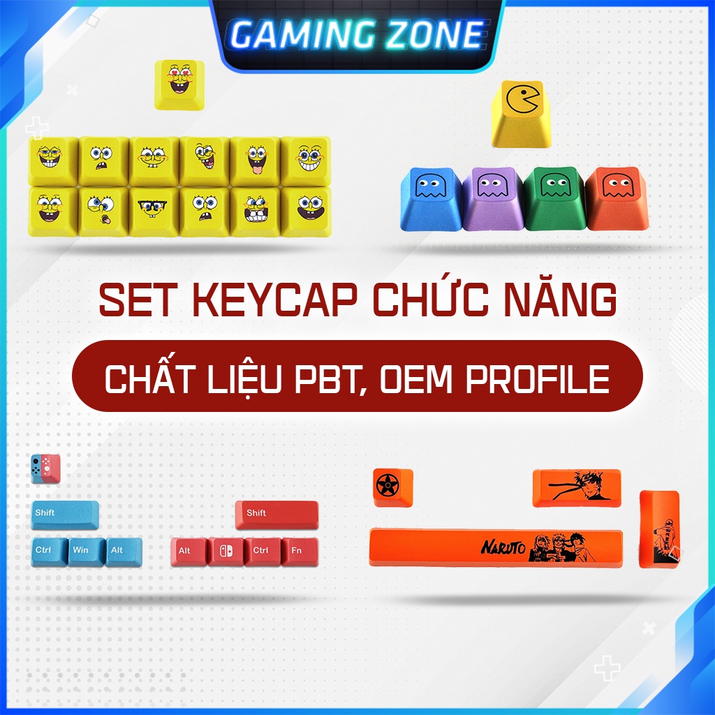 Keycap bàn phím cơ Chức Năng Pac Man/Mario/One Piece/Dragon Ball/Naruto nhựa PBT siêu đẹp