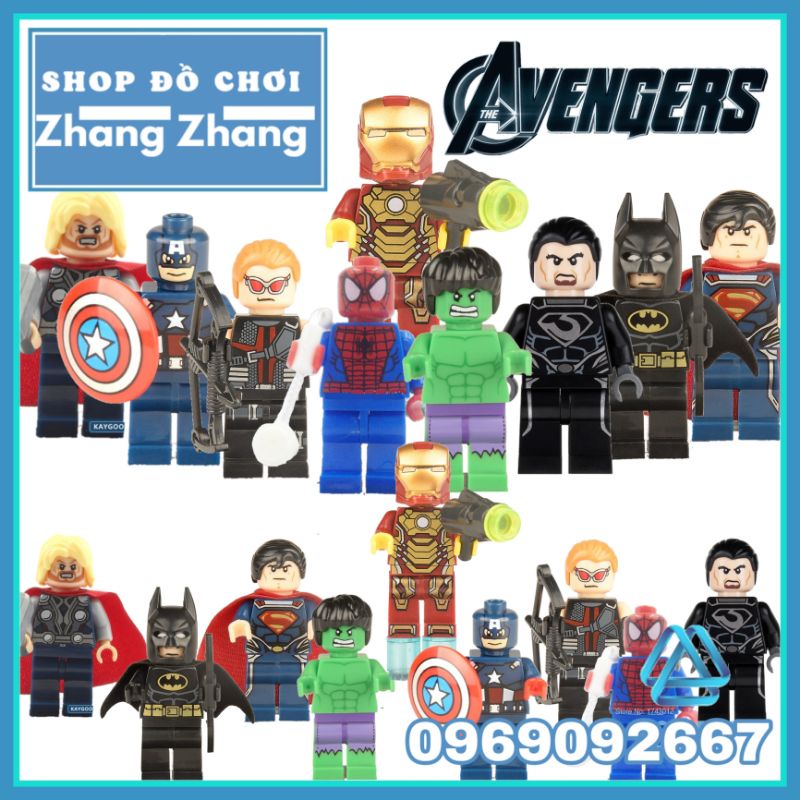 Đồ chơi Xếp hình Captain America gồm Hulk - Spider man - Thor Zod - Hawkeye - Iron man - Batman Minifigures Xinh 001 009