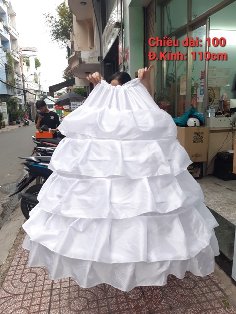 Tùng phồng 4 tầng thép năm lớp vải phi dài đường kính 110cm dùng cho váy cưới hàng Việt Nam GiangPKC