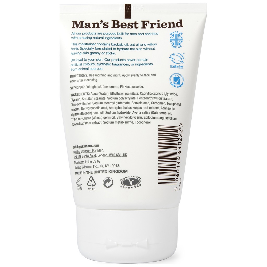 Kem Dưỡng Ẩm Da Mặt Nam BULLDOG Sensitive Moisturiser - 100ml - Hàng Chính Hãng