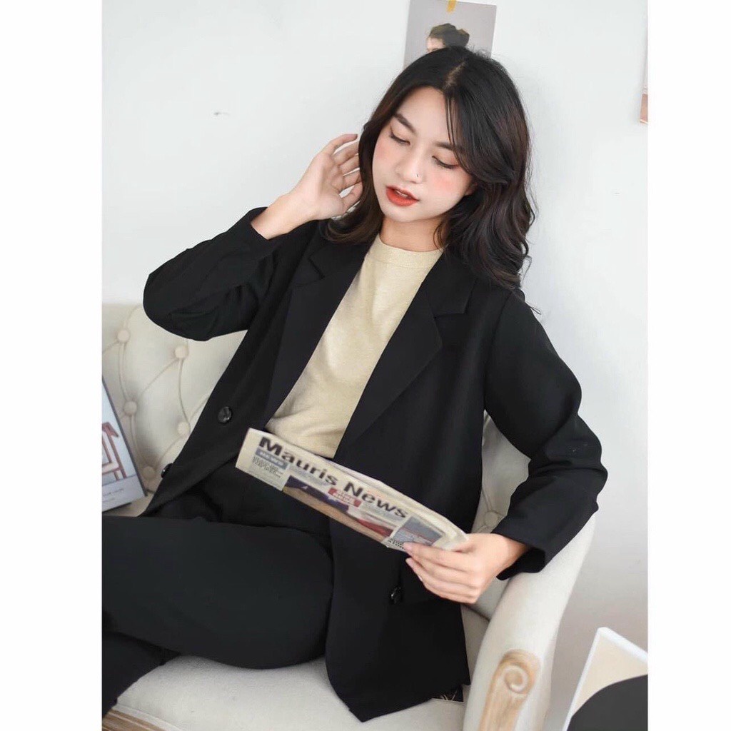 Áo khoác trơn vest blazer công sở nữ 2 khuy phong cách Hàn Quốc