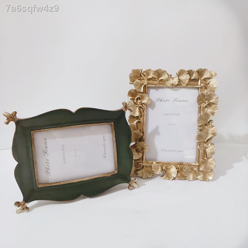 ♤Mỹ retro hoài cổ màu xanh lá cây đậm vàng ginkgo biloba bộ khung ảnh 6 inch để làm cũ trang trí nhà