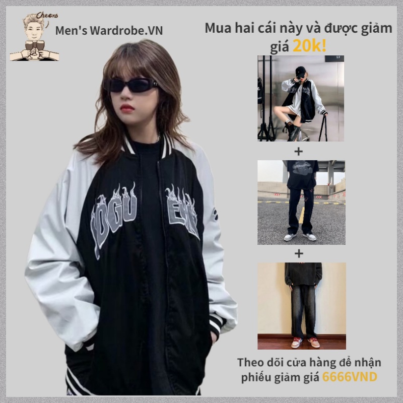 Áo khoác Bomber tay dài phong cách Hàn Quốc cá tính thời trang quá khổ Bình thường đồ bộ