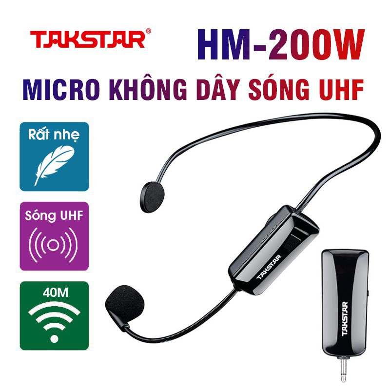 Micro không dây đeo tai TakStar HM 200W. Míc gài tai không dây trợ giảng HM-200W, Míc cài đầu [ Chính Hãng ]
