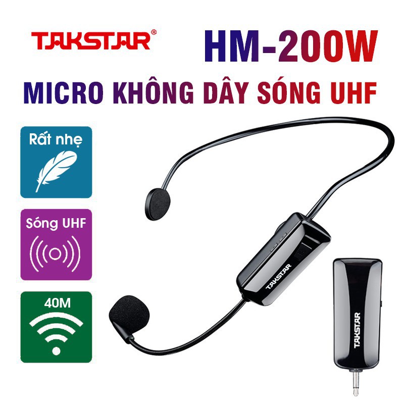 Micro không dây đeo tai TakStar HM 200W. Míc gài tai không dây trợ giảng HM-200W, Míc cài đầu