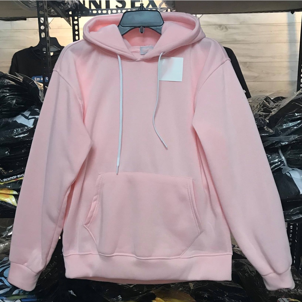 Áo Hoodie hồng trơn nam nữ Basic oversize form rộng Unisex