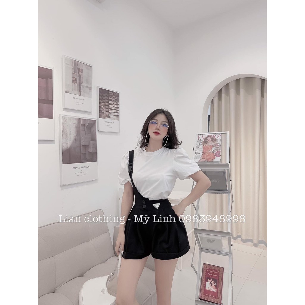 Set Yếm 2 Món Sơ Mi Tay Bồng Lệch Vạt Tinh Tế | BigBuy360 - bigbuy360.vn