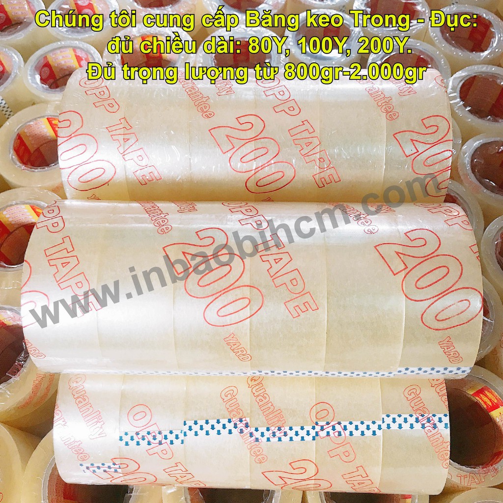 Băng keo dán hộp 200Y, nặng 1.8kg/Cây (6 cuộn), băng keo trong, băng keo đục, InbaobiHCM