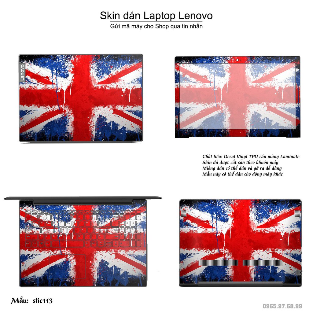 Skin dán Laptop Lenovo in hình cờ Anh (inbox mã máy cho Shop)