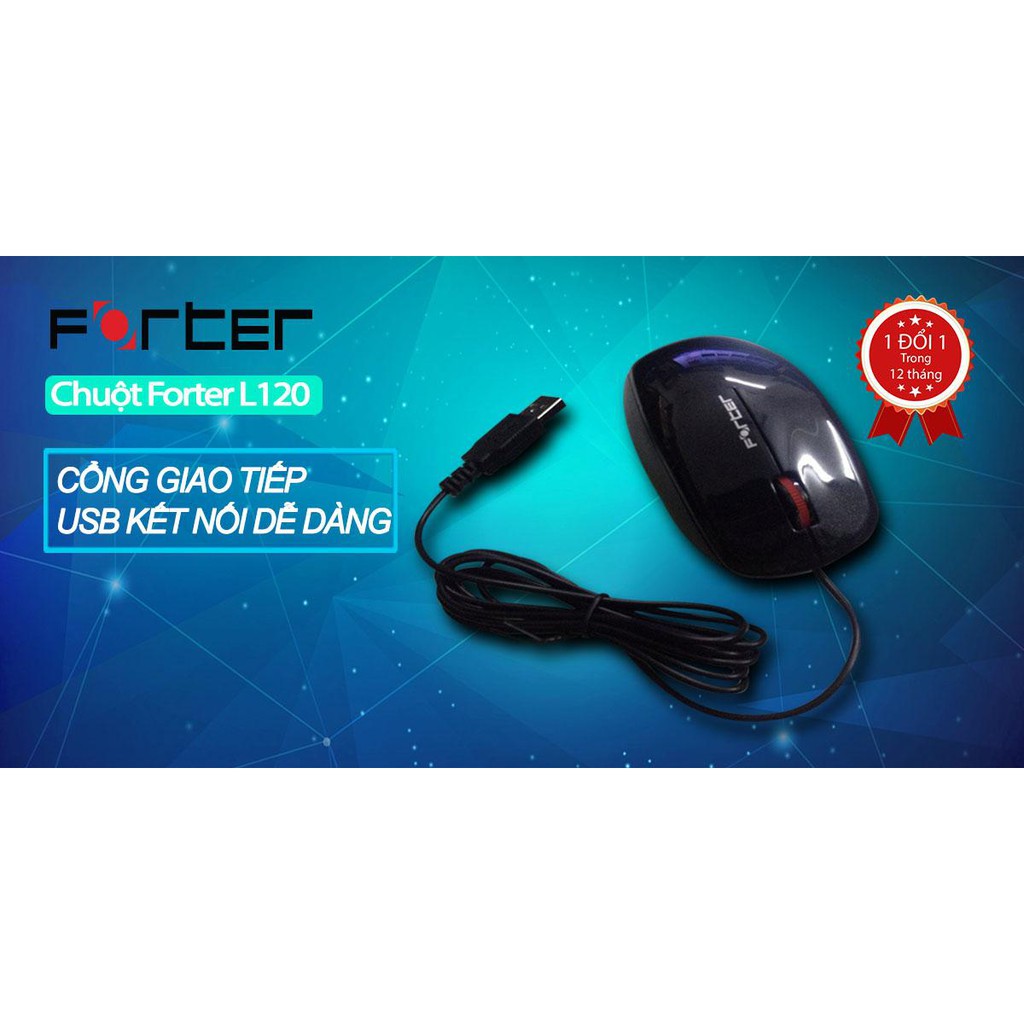 Chuột Quang Có Dây Forter L120 USB  (Hàng Chính Hãng + Tặng kèm Bàn Di Chuột Logitech )