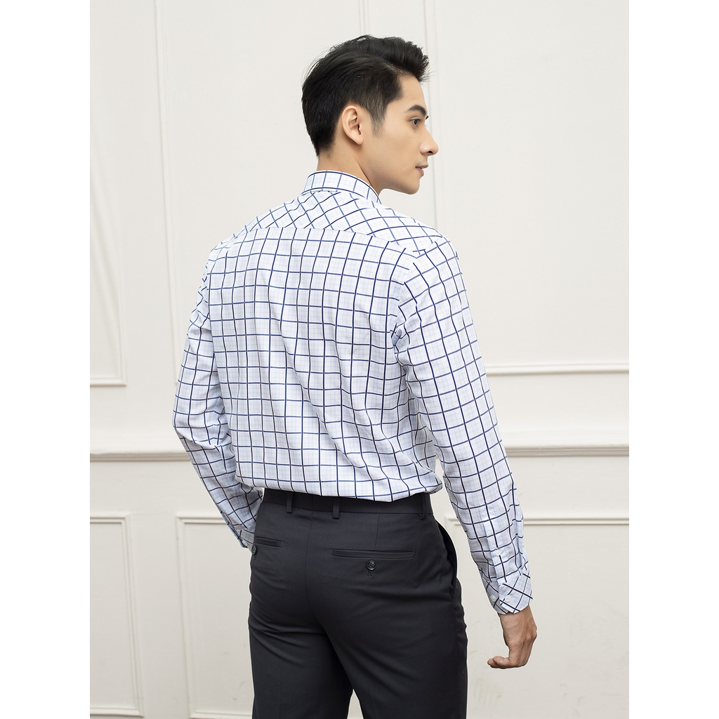 Áo sơ mi nam dài tay Aristino họa tiết kẻ caro xanh thời thượng, chất vải mềm mại, thoáng khí - ALS27409