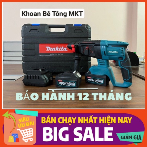 Máy khoan đục bê tông Makita, 3 chức năng, không chổi than, 2 pin 10cell, bảo hành 12 tháng