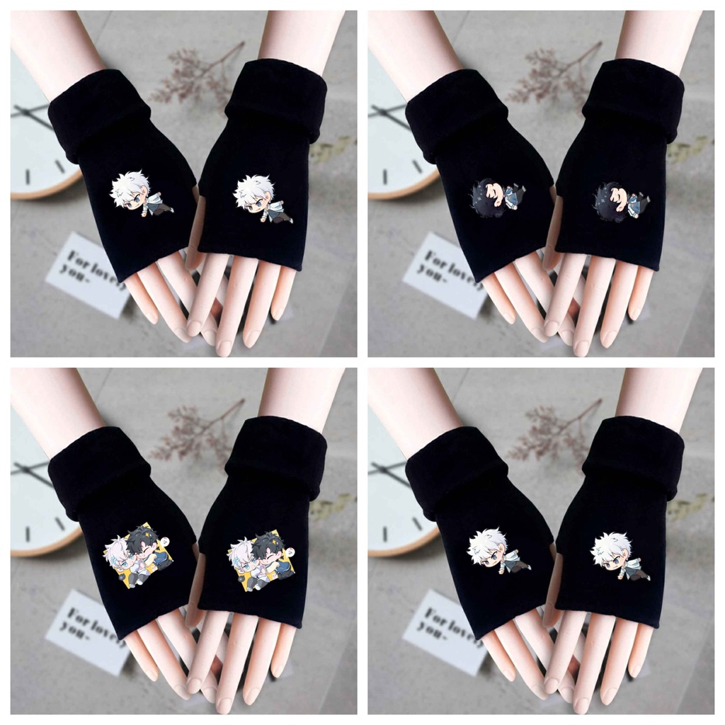 Găng tay len đen in hình Người đại diện thời gian chibi anime thời trang ấm áp xinh xắn