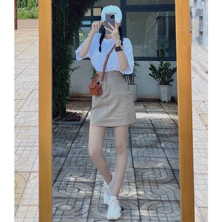 Chân váy Kaki form chữ A basic đen nude trắng (ảnh thật)