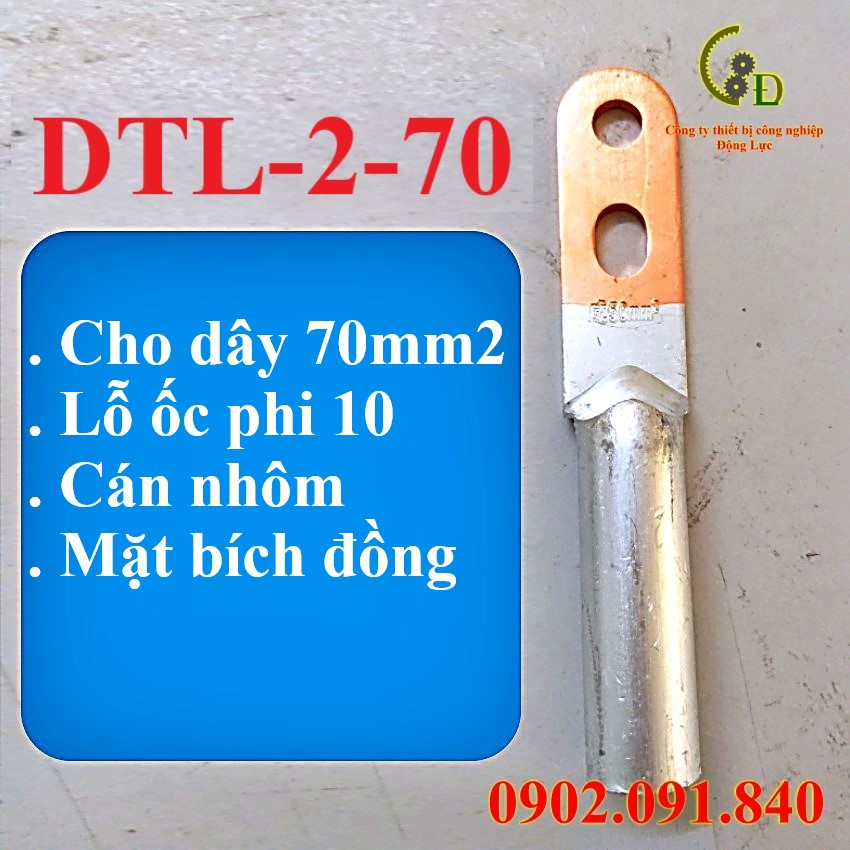 Đầu cos đồng nhôm 2 lỗ DTL 1cái, cốt sử lý hợp kim, cosse bấm nối dây điện 25mm đến 95mm